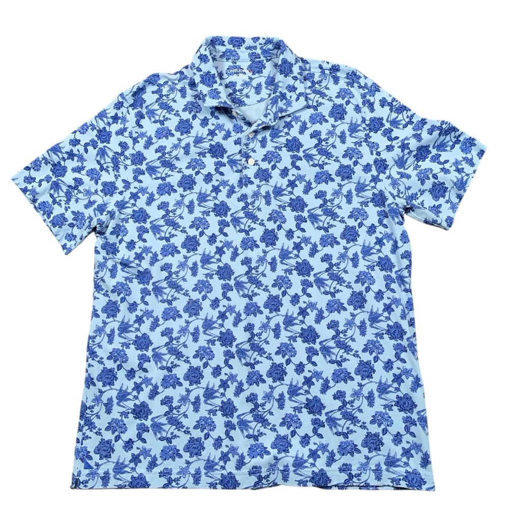 UNTUCKit Polo Shirt Mens L Blue Floral Performance Stretch Pima Cotton Golf